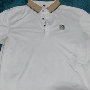 Classic White Polo Shirt with Tan Collar